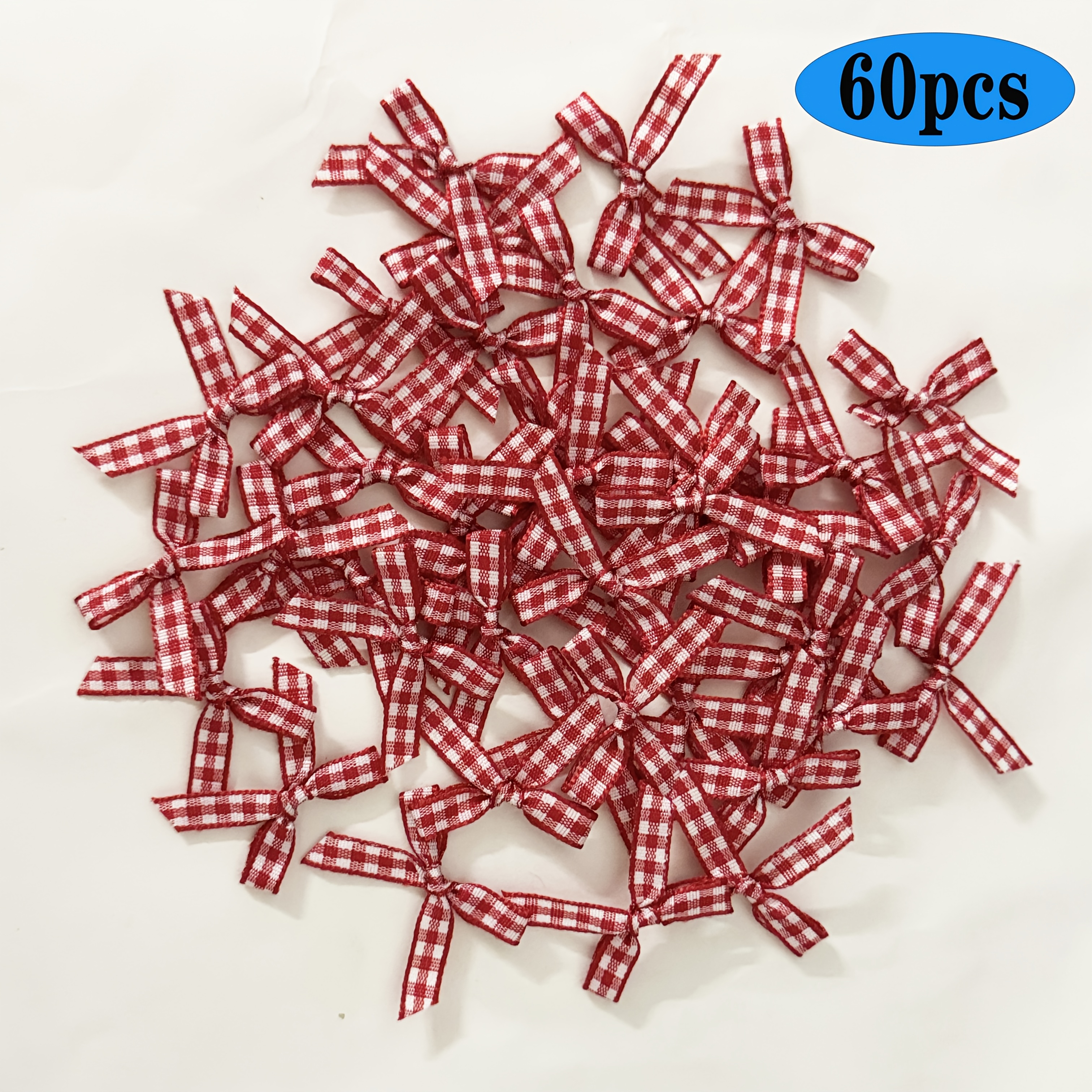 60pcs Mini Gingham Handmade Ribbon Bows, Gift Packaging Bows, Underwear Clothing Additions Hair Clip Additions