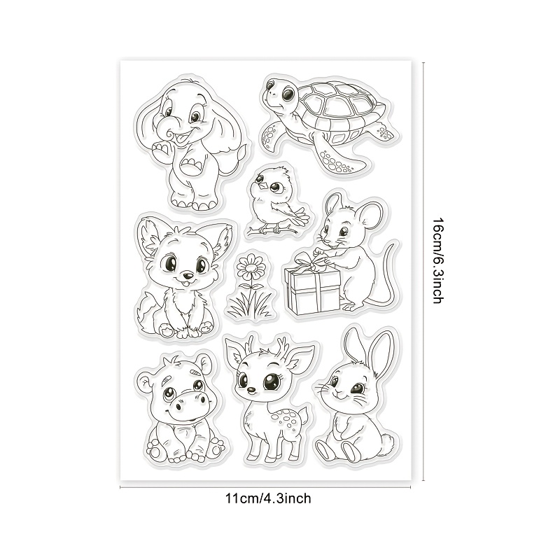 Image of Cute Animal Transparent Stamps: Rabbit, Elephant, Turtle, Bird, Deer - Stamps For Flowers, Gifts, Diy Scrapbooking, Card Making, Photo Albums, And Journals