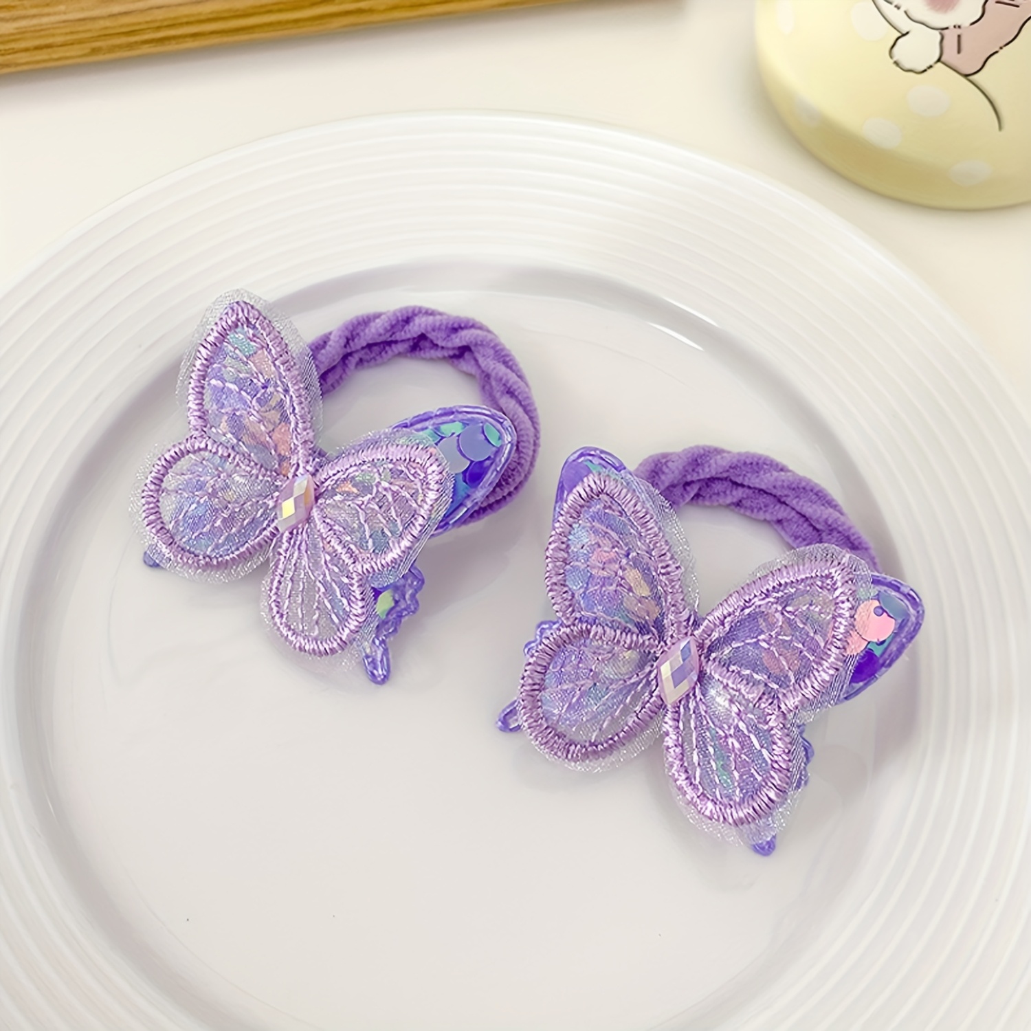 [cute Hair Ties] 2-pack Sparkling Hair Ties & Elastic Hair Bands | Pastel Colors, Soft Tulle Bowknots, Hair Additions, Design, , Hair Tie For, Hair Bow With Elastic