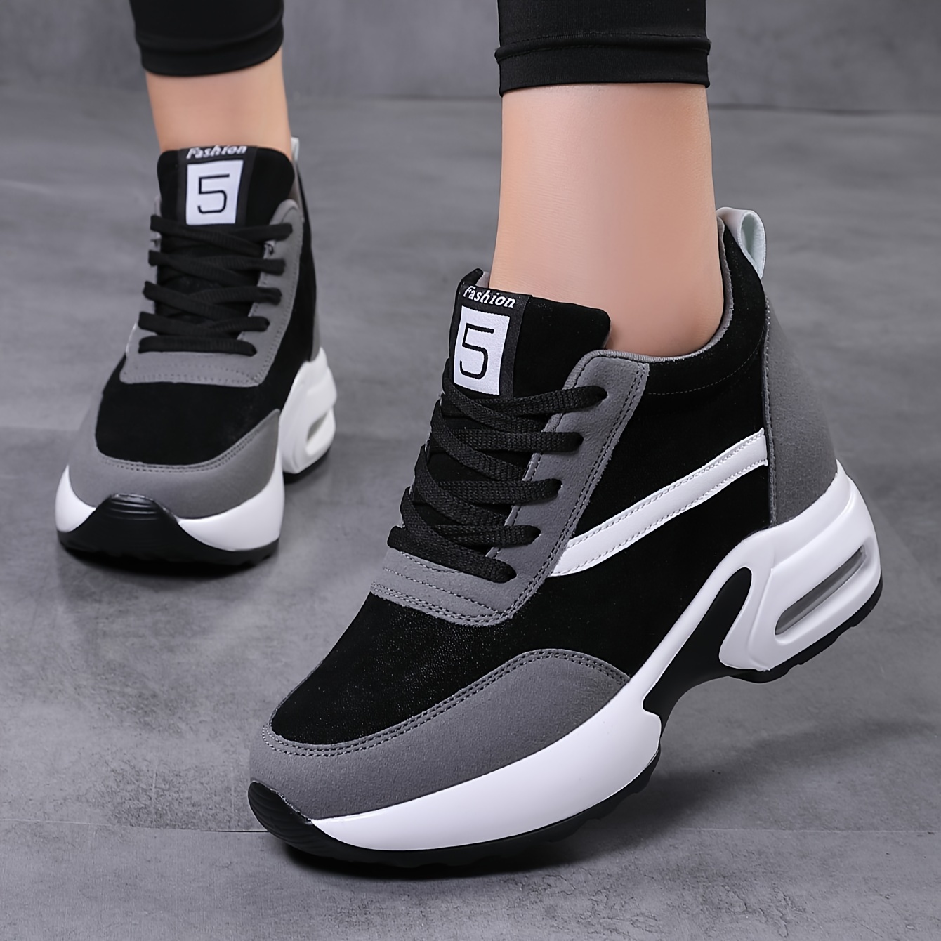 Zapatillas de plataforma gruesa para mujer - Zapatos con plataforma gruesa, plantilla acolchada y soporte para el arco, suela exterior de cubierta sintética antideslizante - Zapatos diarios y formales para todas las estaciones - Color negro/gris/blanco - Calzado casual antideslizante, zapatillas para mujer, calzado versátil, diseño de zapatos elegante, forro de tela transpirable, calzado de tracción duradera, ropa de oficina, calzado elegante, ajuste cómodo, calzado de soporte, estilo de vida