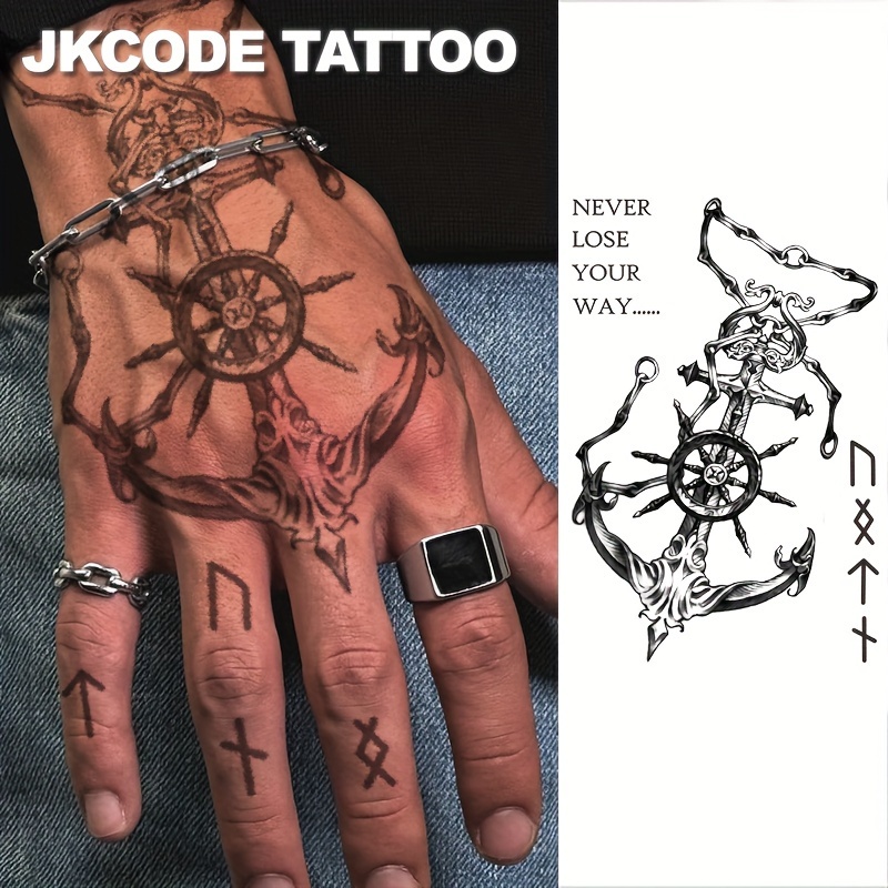 

Jkcode Tattoo - Nautical-inspired Herbal Temporary Tattoos, Pirate Captain & Anchor Designs With Compass & English Phrases, Waterproof For 15 Days, Perfect For Men & Women's Hands, Necks, And Heads