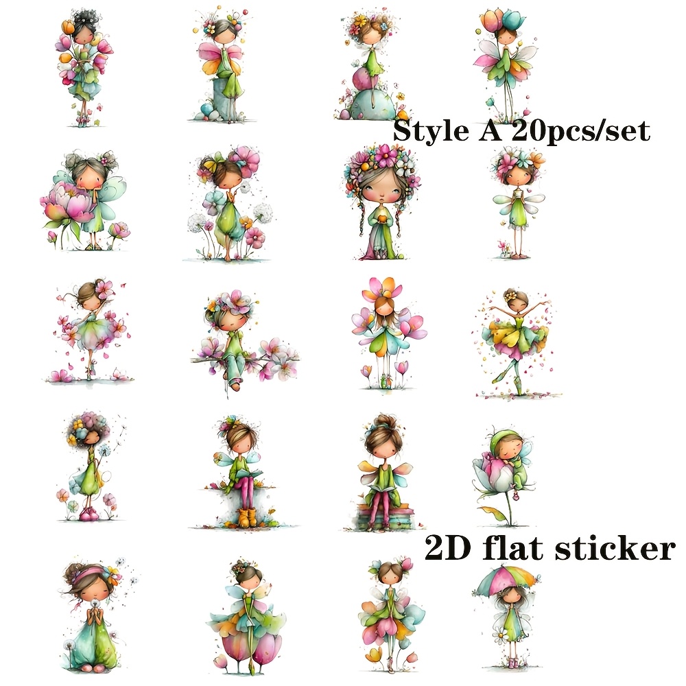 20pcs/set Retro Spring Elf Series Handmade Sticker Decoration 2d Flat