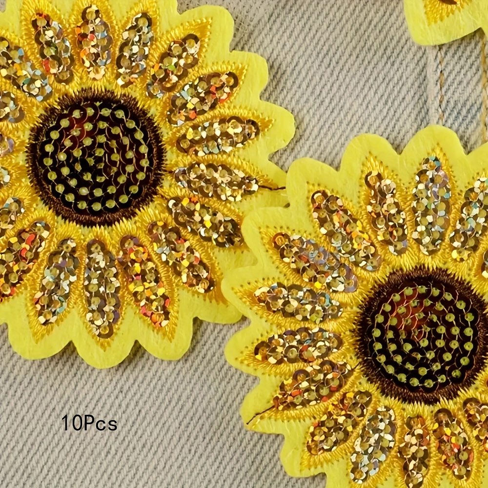 E-shop 10 Stück Pailletten Stickerei Gelbe Gänseblümchen Sonnenblume Stoffflicken für Kleidung Schuhe Dekor