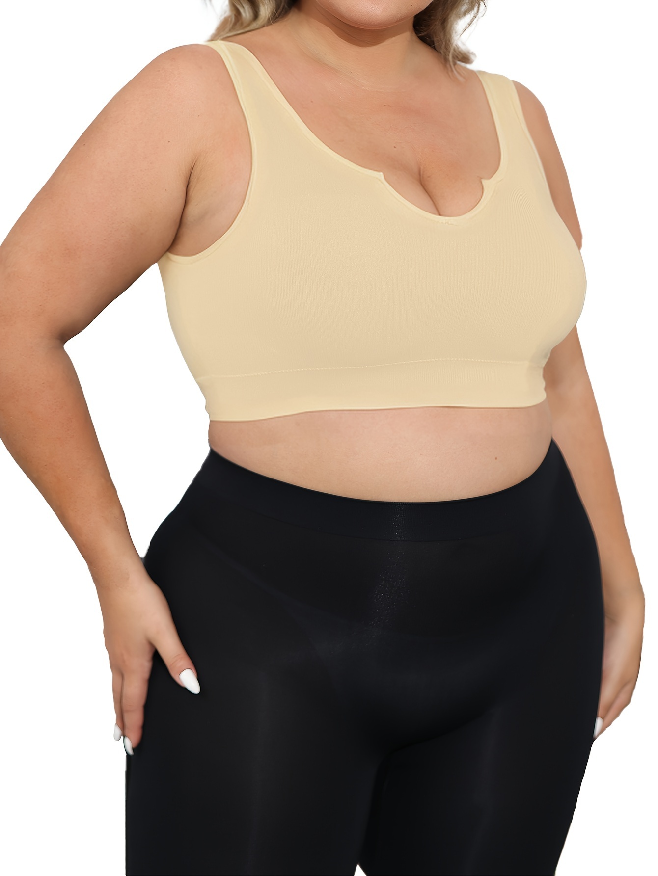 Women'S Daily Casual Low-Collar Non-Removable Chest Pad Bra, Seamless Breathable, Medium Stretch Polyamide Knit Fabric, 120g/?, Solid Color, Easy Comfortable, Sexy, for Women