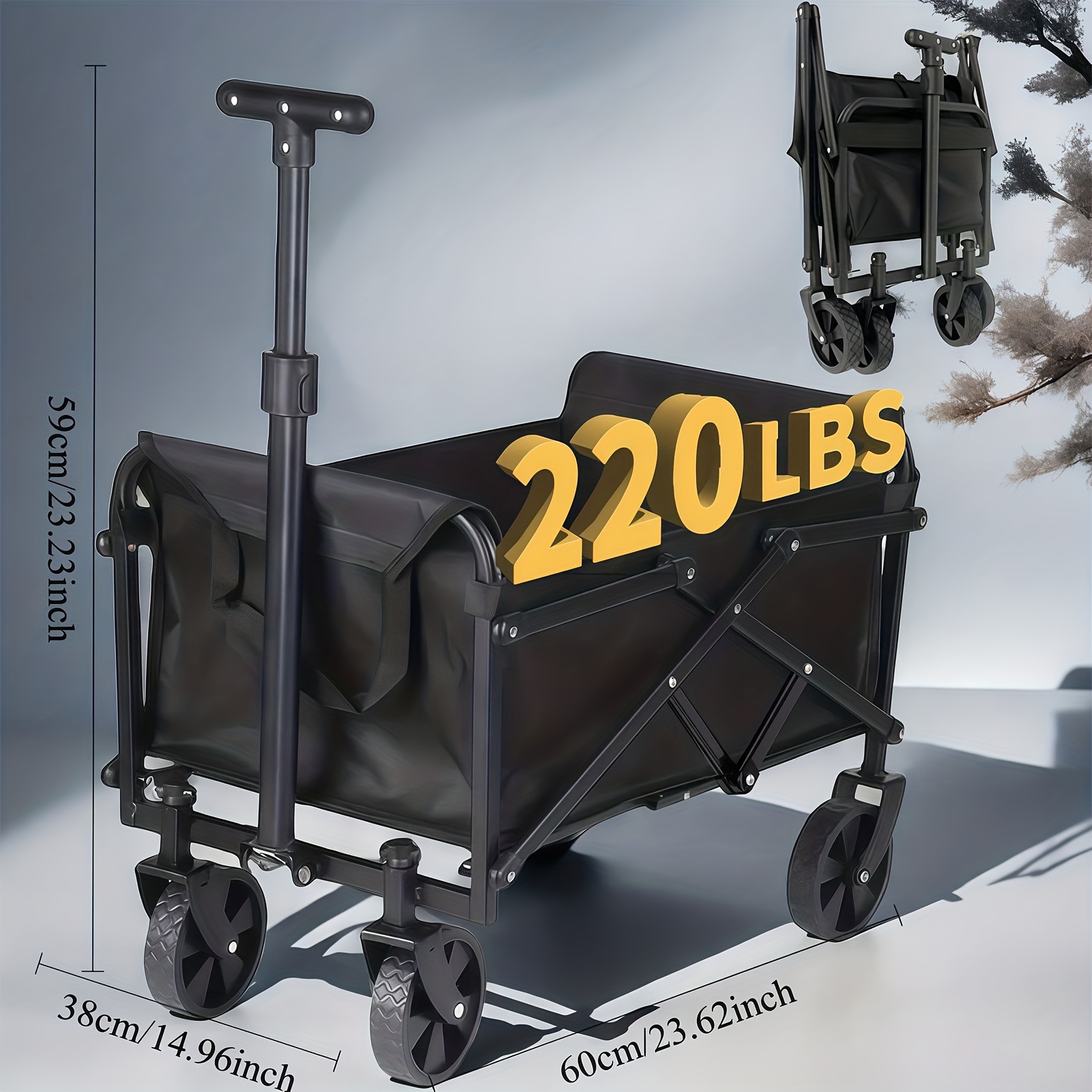 TEMU 680/ 450/380/220/30 Lbs Heavy Duty Foldable Utility Cart, -terrain Wheels, Durable Alloy And 600d Oxford Cloth, No , Height Adjustable Wagon