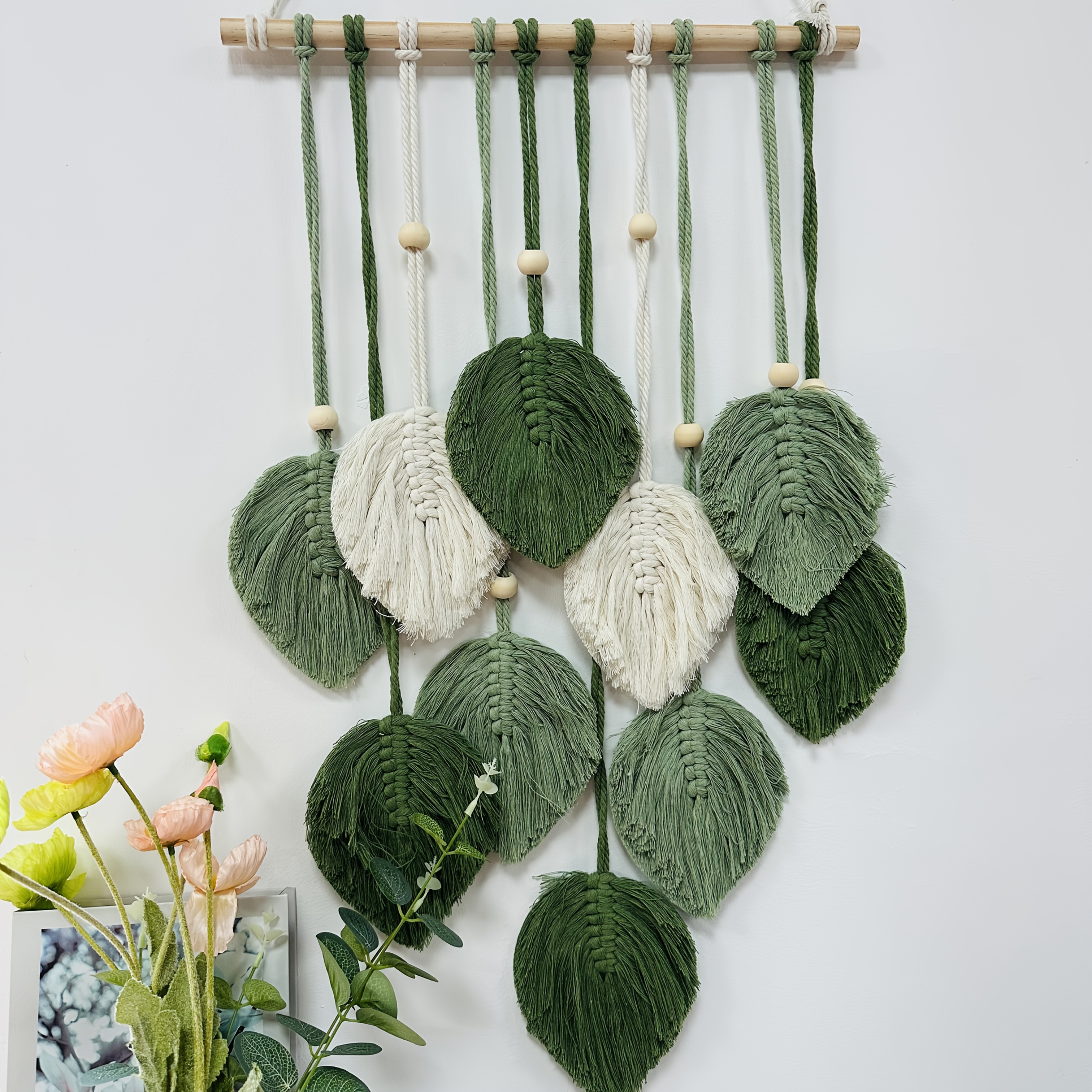 

1pc Macrame Tapestry Wall Decor, Wall Art, Nature Green Themed Home Decor, Macrame Headboard Decor, Creative Gift School Supplies Classroom Living Room Office Decor