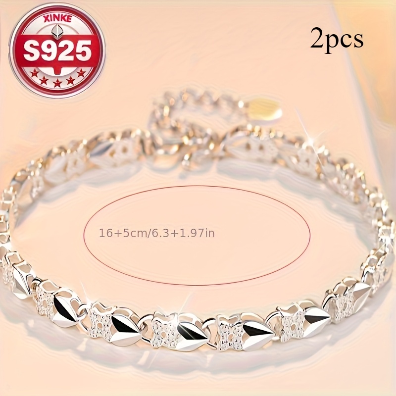 TEMU 2 Élégants Bracelets en Argent Sterling 925 | Style Rétro, Parfaits pour un Look Décontracté et Cadeaux de Saint-Valentin