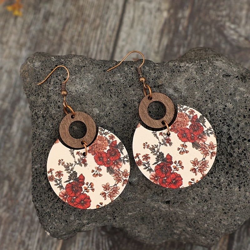 Vintage Floral Crescent Moon Earrings, Boho Round Hollow Design