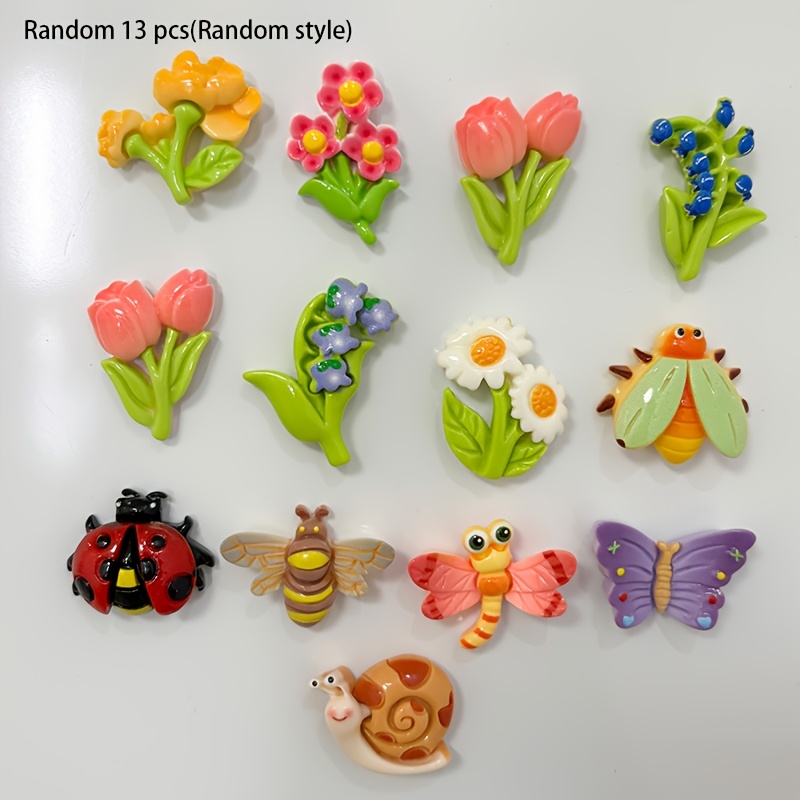 TEMU Random 5, 9, 13 Flower, Bee, And Ladybug-shaped Fridge Magnets - Adorable Decorations Suitable For Kitchens, Offices, Whiteboards, Lockers, And
