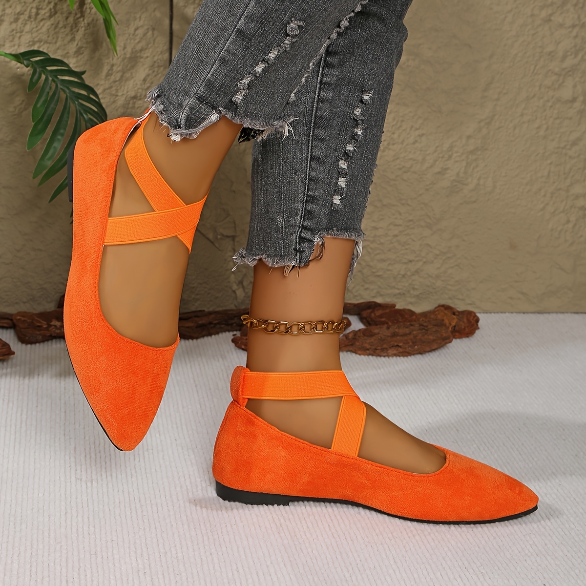 TEMU Chaussures de ballet plates à bout et bride pour femmes, chaussures plates à enfiler avec bande élastique facile, moccasins confortables et