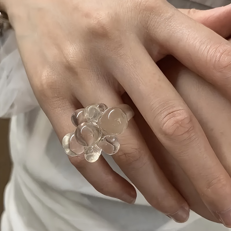 Women's Elegant Transparent Bead Ring, Minimalist Stackable