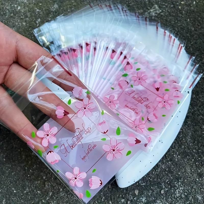 100 Valentinstag-Geschenktüten Mit Griff (16x25 Cm) Transparent/rot - Für Süßigkeiten, Geschenke, Party