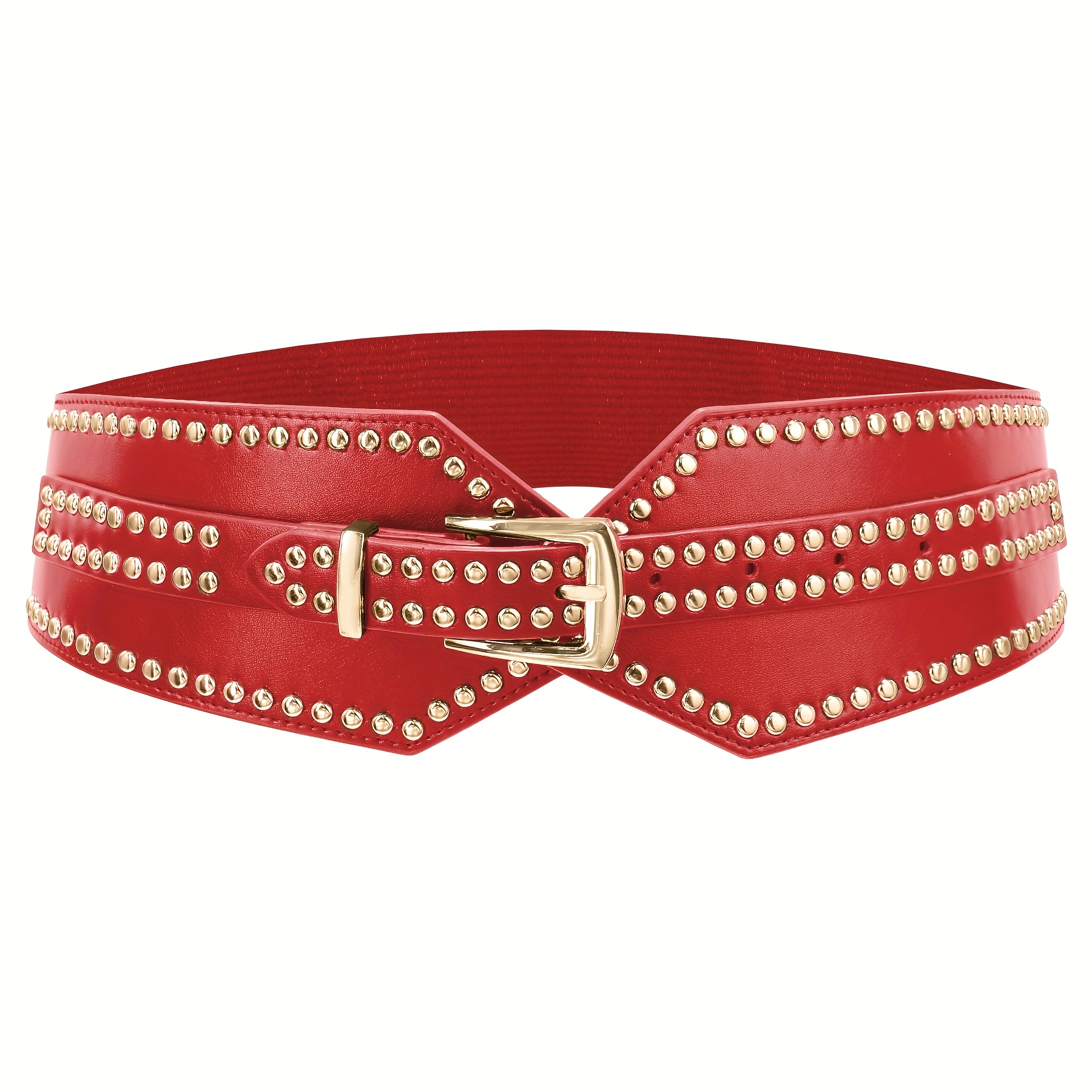 women wide elastic belt chunky stretchy punk studded belts 