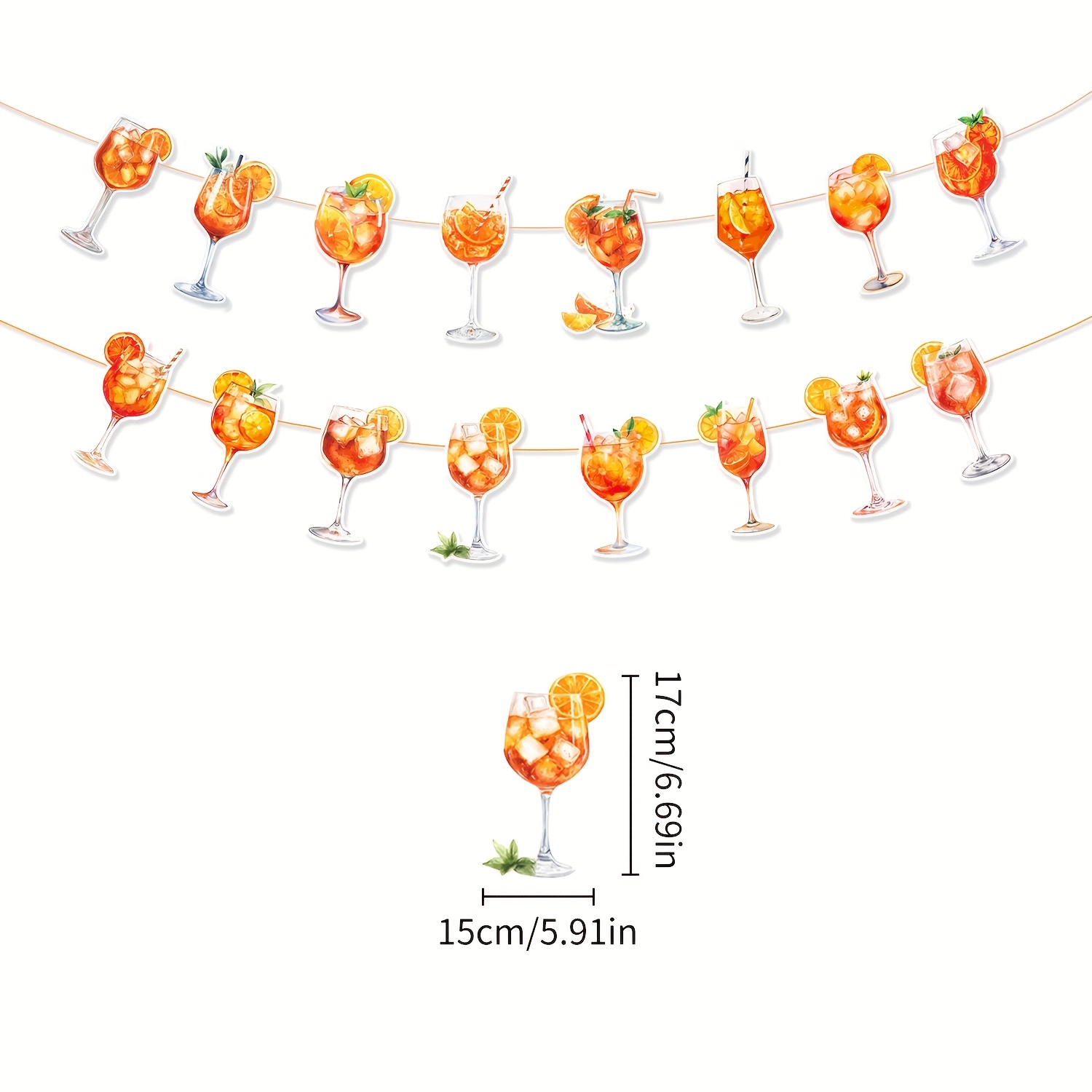 2pcs Orange Wine Glass Flag, Birthday Party Decoration, Wedding Party Decor, Summer Party Accessories