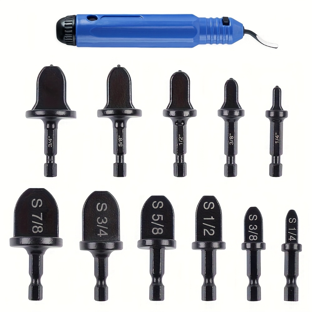 Image of 12pcs/set Hand Burr Trimming Knife And Manual Pipe Swage Too Drill Bit, Perfect For Removing Rough Edges From Plastic, Metal, And Wood, Repairing Set Air Conditioner Tube Expander Swaging Tool