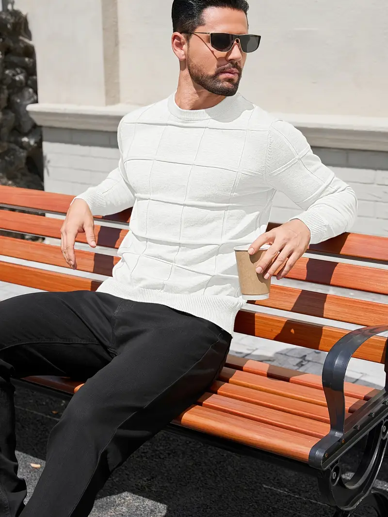 mens heavyweight 100 polyester sweater solid grey round neck long sleeve pullover with h shape silhouette ribbed neckline machine washable casual formal wear durable everyday layering essential Product details 23
