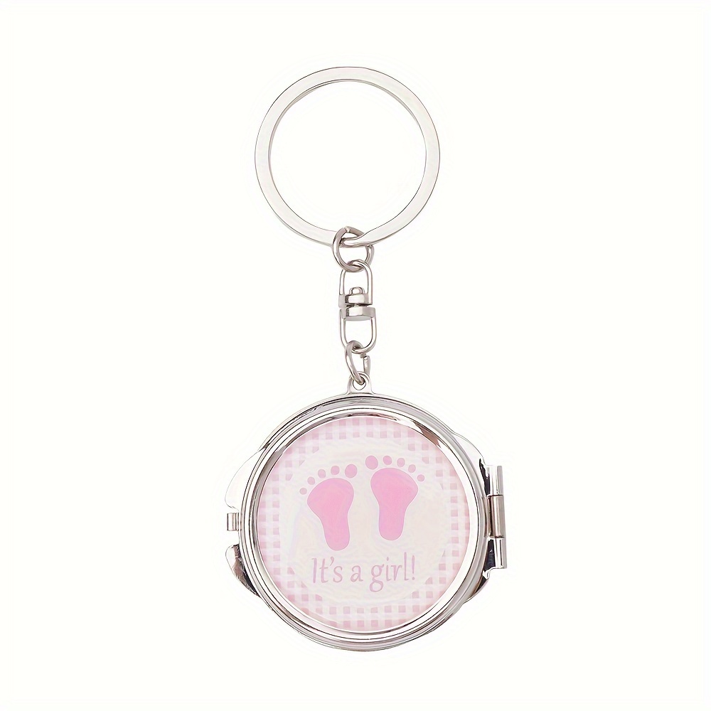 

12 Pcs Baby Foot Pink Printed Design Mini Compact Mirror Keychain Recuerdos Bautizoparty Favors/recuerdos De Niño/niña