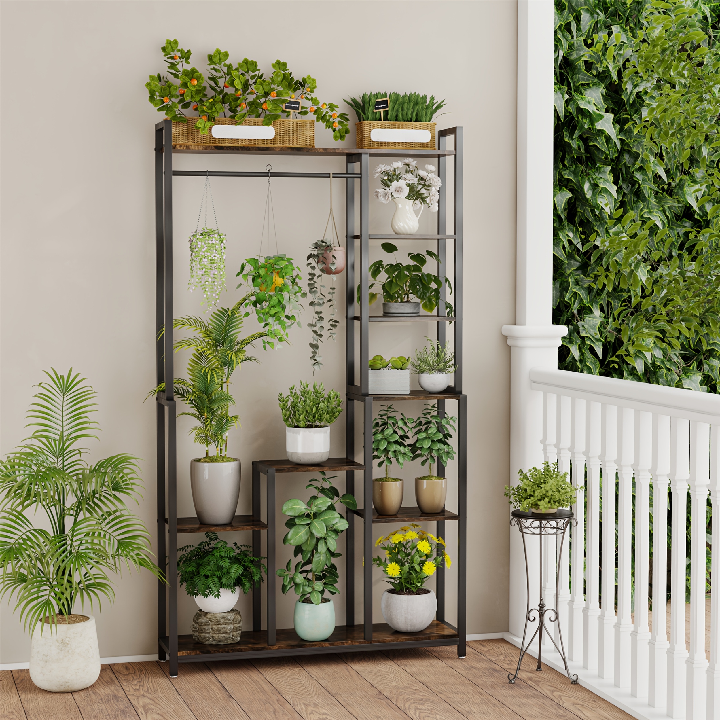 Image of Unho Tall Indoor Plant Stand Large Industrial Wood Flower Stand Display Rack Display Storage Cabinet Clothes Stand For Indoor, Garden, Balcony, Living Room