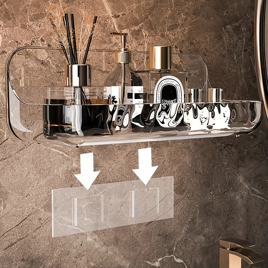     clear shower caddy no drill wall mount organizer for bathroom kitchen storage   plastic details 5