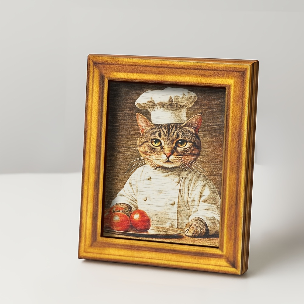 TEMU 1pc Chef Fridge Magnet, Wooden Mini Decorative Painting, Wooden Fridge Sticker With Cute Cat , Food Theme, Home Kitchen Decor, Gift For Food