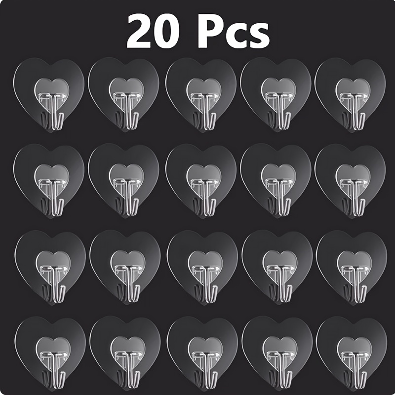 TEMU 10pcs/20pcs Heart-shaped Transparent Stainless Steel Adhesive Hooks Bathroom Towel Clothes Storage Sticker Hooks Key Hangers Storage
