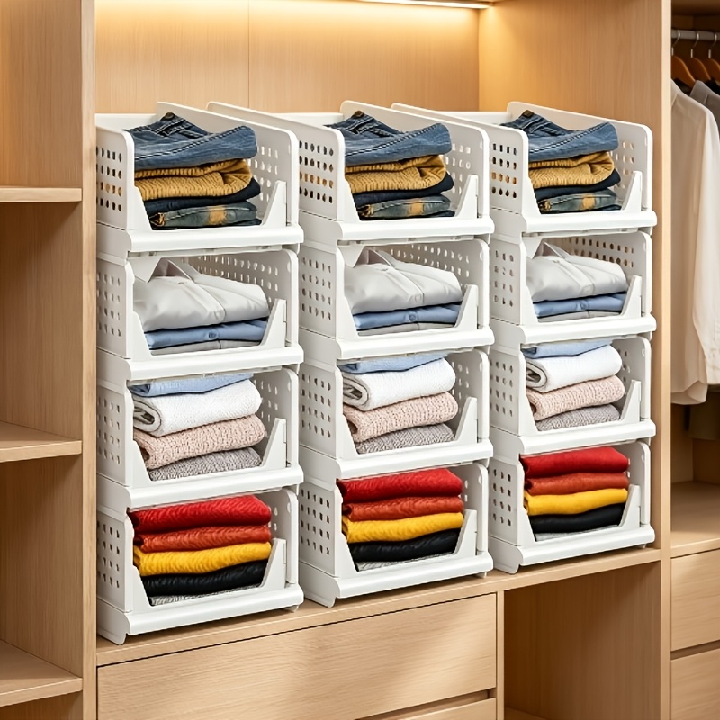 12-pack Slide-out Storage Bins With Thickened Plastic - Stackable Clothes Storage Organizer Baskets With Modular Design, Space- Drawer Bins For Wardrobe, Closet, Shelves & Under Bed (99cm)