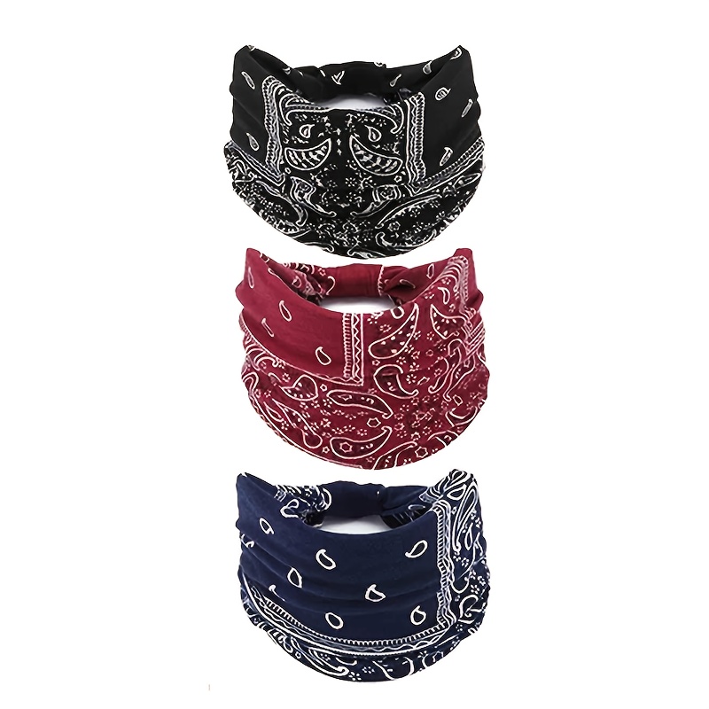E-shop 3 Stück Paisley-Muster Damen Stirnbänder, Breite Haarbänder Bohemian Blumenmuster Knoten Elastische Lauf-Yoga-Bandanas