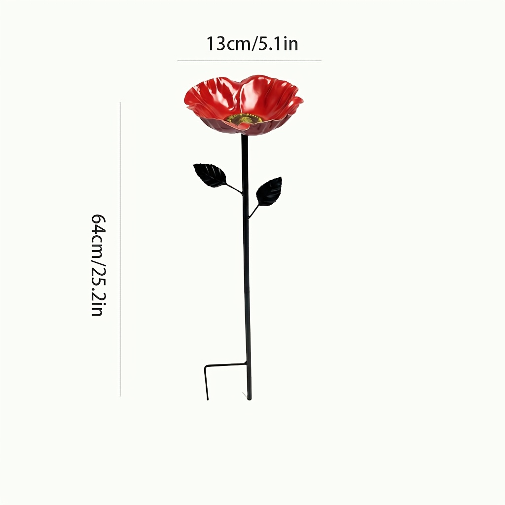 TEMU 1pc Flower Bird Feeder, Metal Garden Stake Bird Bath Bowl, Outdoor Yard Decor, Wild Bird Feeding Station, Weather Resistant, Red Flower Ornament