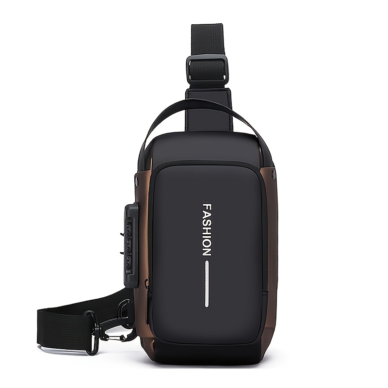 TEMU Men's Multi-functional Password Lock Chest Bag, Fashion Motorcycle Crossbody Sling Bag With Phone Pocket, Zipper Closure, Casual Sports Shoulder