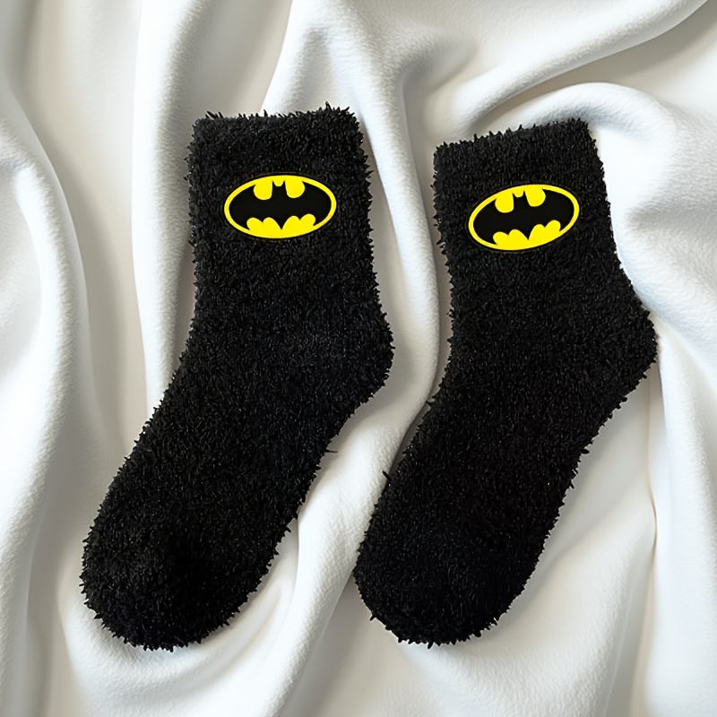 TEMU New Batman Series Men's Thick Winter Warm Socks, Superhero Theme Mid-calf Socks, Warm And Comfortable, Multi-colors , Plush Socks, Batman Fan