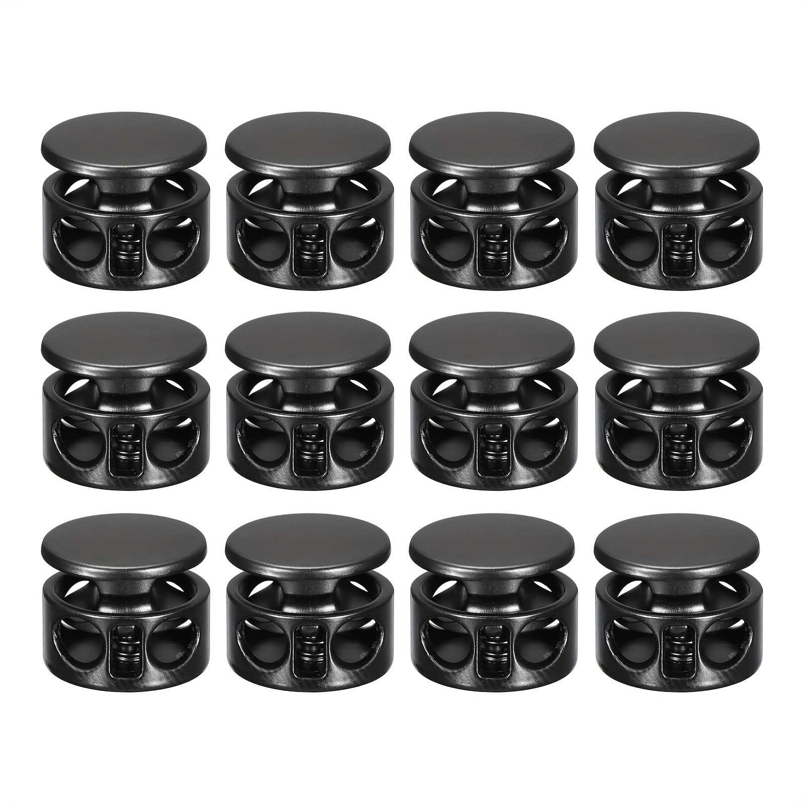 

12pcs Black Metal Cord Locks, Double Hole Spring Stopper Toggle Fasteners, Slider Cord End For Drawstrings, Backpacks, Clothing, Lanyard, Durable Outdoors & Indoor Use