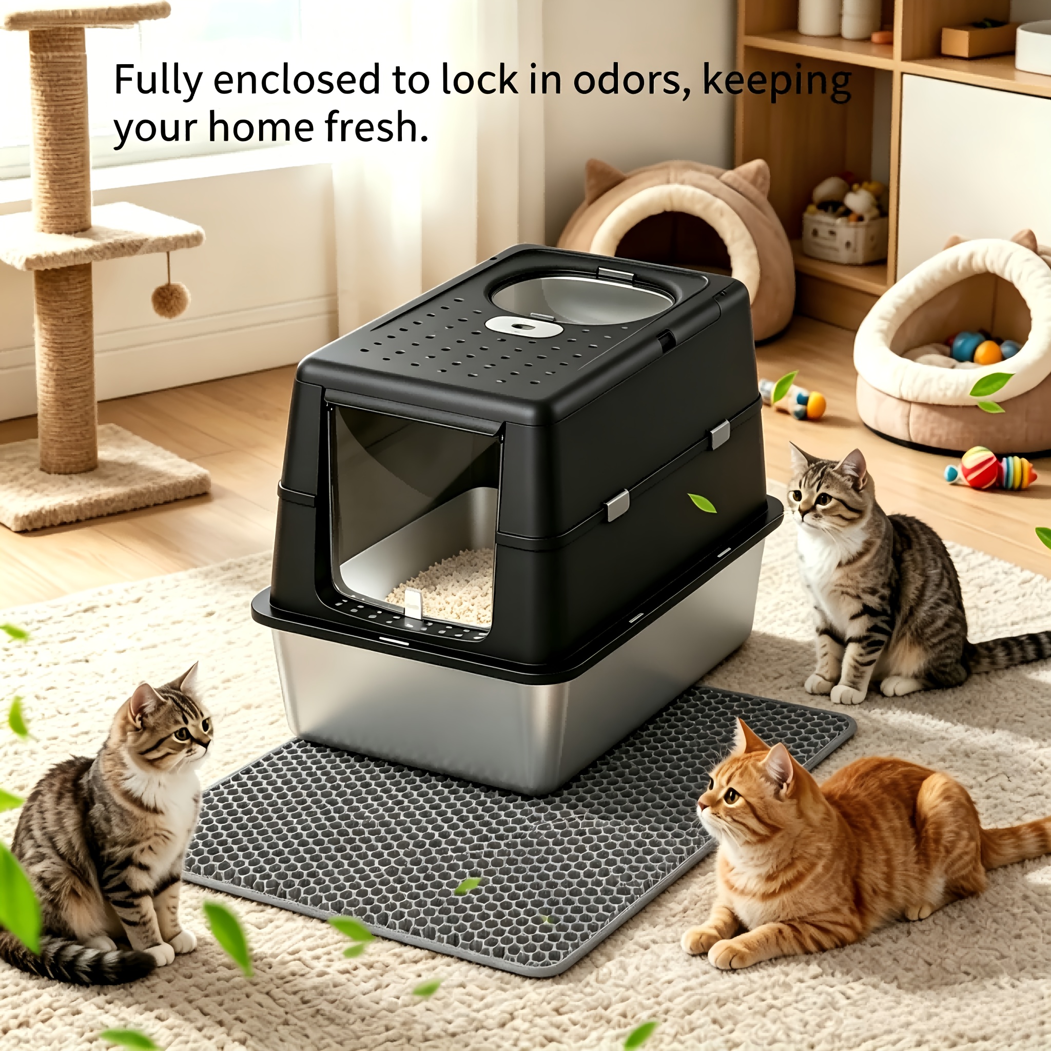 covered stainless steel litter box sold on Temu United States