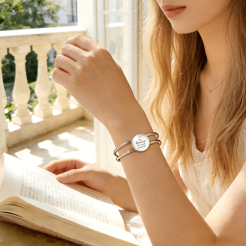 Adjustable Open Bangle with Round Time Gem Inlay