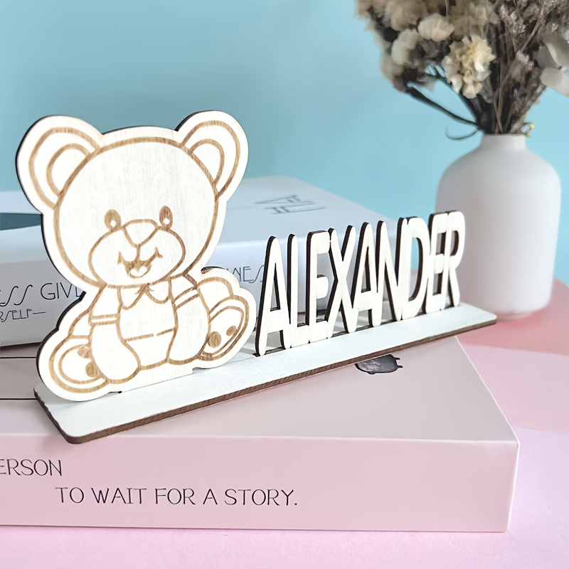 Image of 1pc Personalized Wooden Bear Figurine, Holiday Decoration, Bedroom Tabletop Decor, Entryway Ornament, Customizable Name Christmas Decorations halloween Christmas Decoration