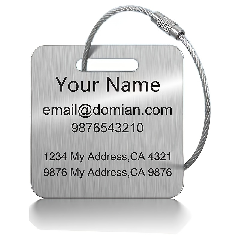 TEMU 1 Personalized Stainless Steel Luggage Tag, Custom Engraved Travel Id Holder With Key Ring, Durable Metal Suitcase Name Tag, Non-woven, No Electroplating - Black. Laser Cut Text Bag