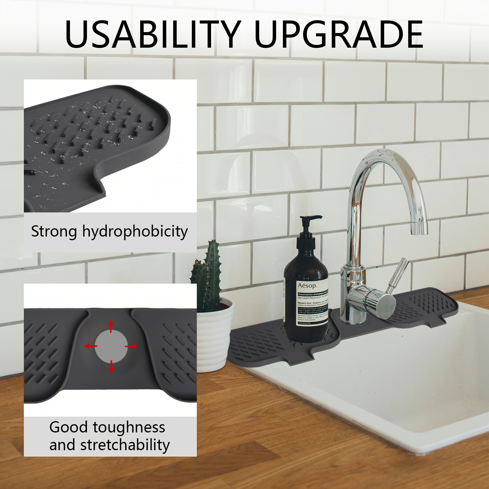 silicone sink splash pad silicone sink faucet pad kitchen faucet splash pad sink drain pad behind the faucet faucet handle drip tray for kitchen and bathroom details 4