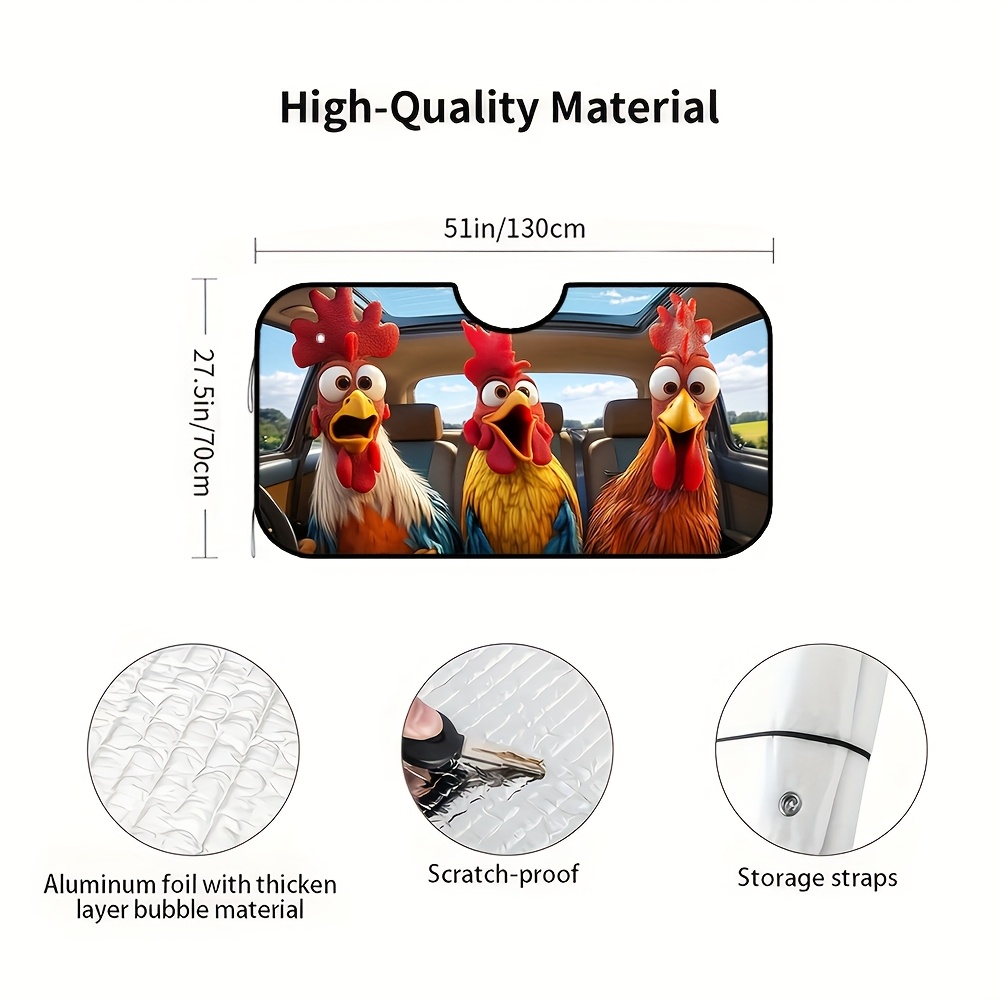 TEMU 1pc, Universal Fit Cartoon Chicken Design Car Sunshade, Front Window Cover From Sturdy Polyester, , Weekend Trips, And Everyday Tasks