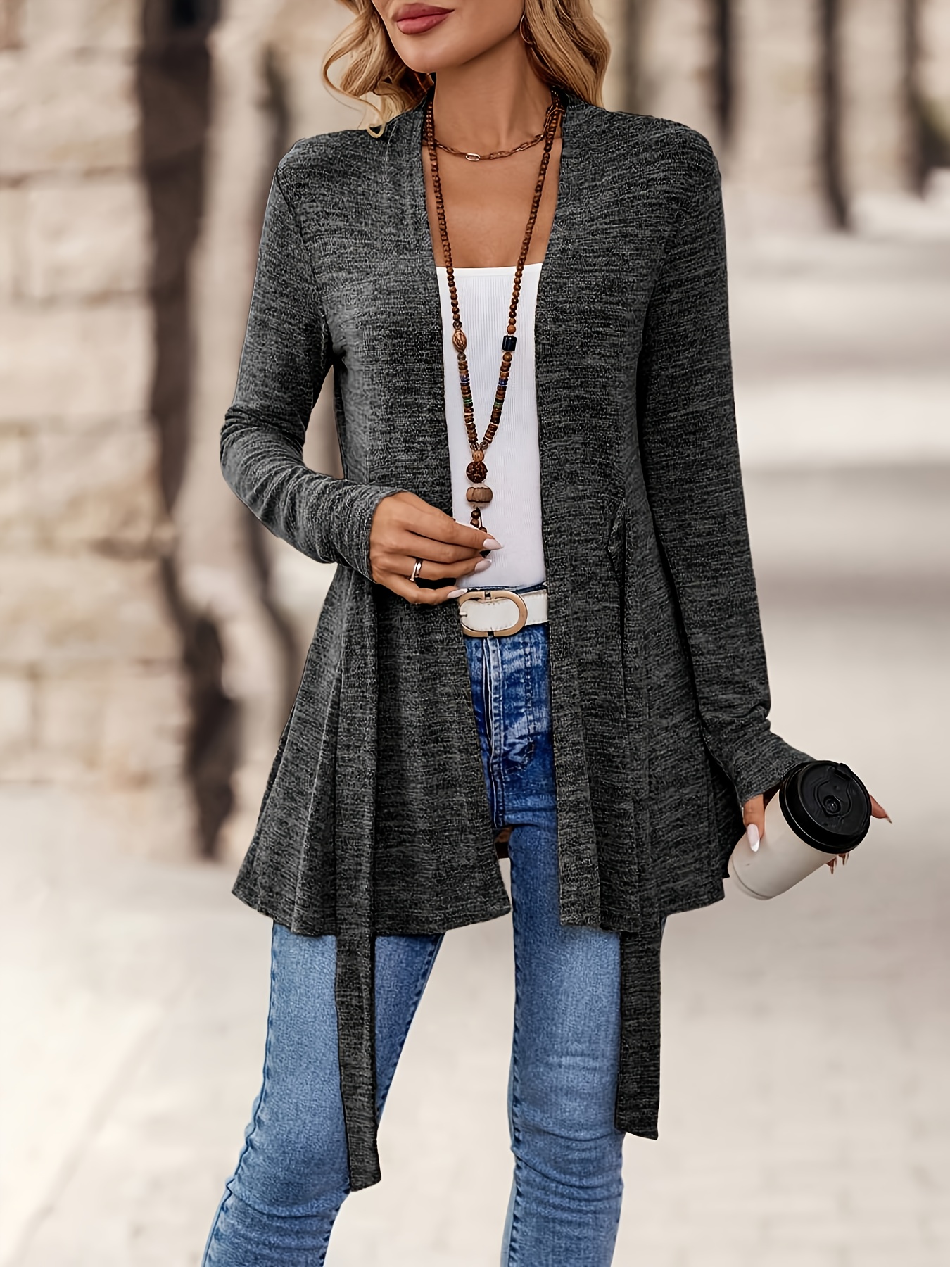 Womens Fashion Cardigan Long Sleeve Tie Knot