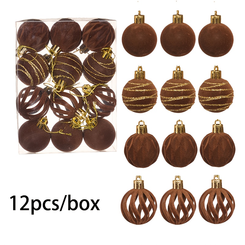 TEMU 4cm 12pcs Christmas Decorative Flocked Balls, Plastic Balls, Christmas Tree Ornaments, Store And Outdoor Decoration Additions