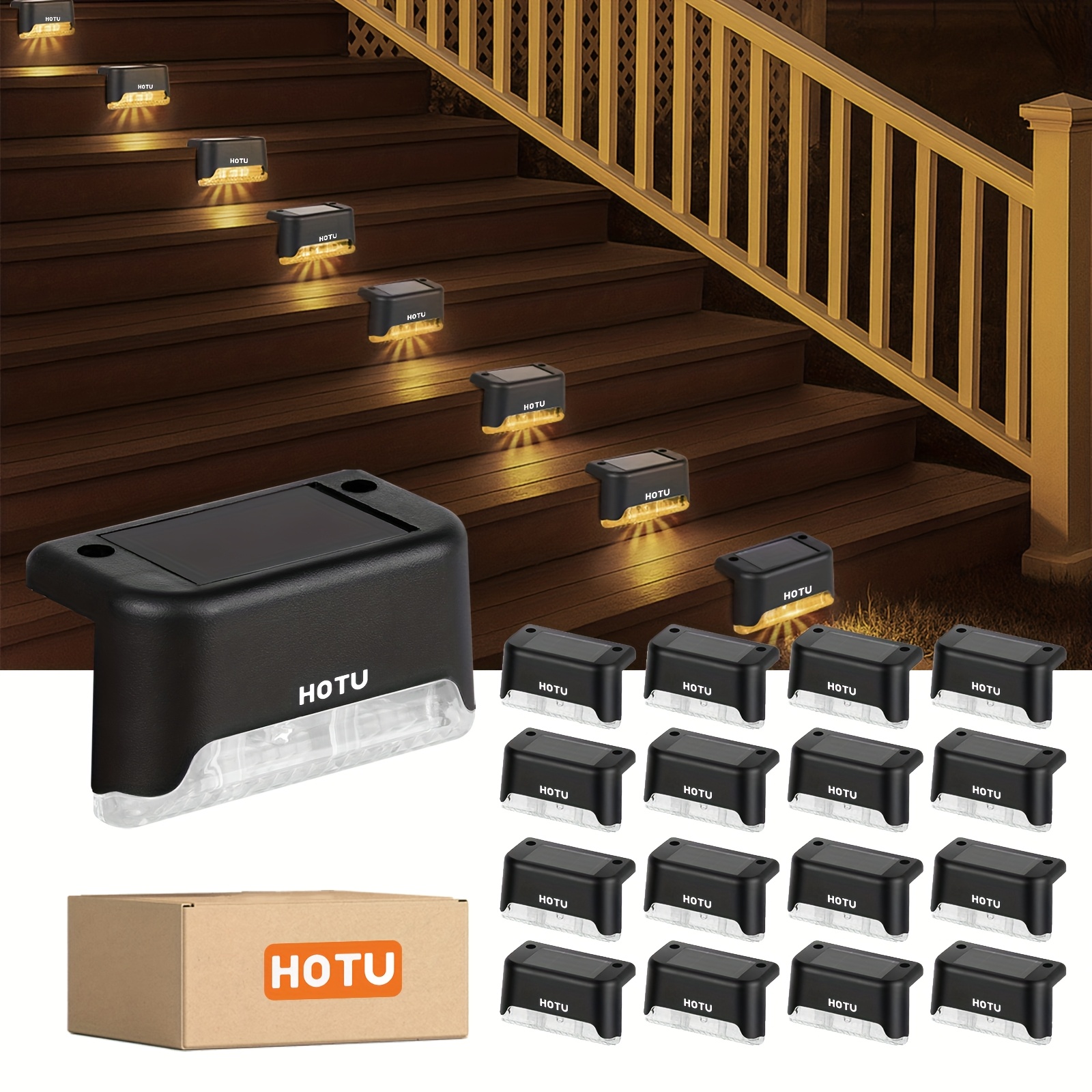 E-shop FITPOLO 16er-Pack Solar Stufenleuchten für Außen, LED Deckleuchten, Solar Zaunleuchten, geeignet für Balkon, Terrasse, Treppe, , Garten und mehr