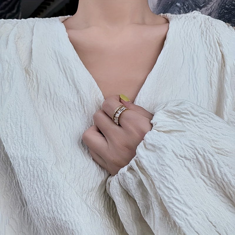 Double Layer Ring with Light Luxury Micro-Set Zirconia for Fashionable Temperament