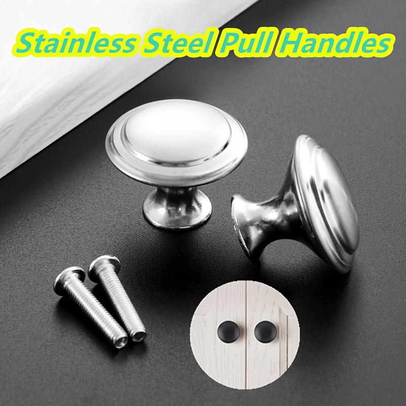 

15 Sets Stainless Steel Round Mushroom Pull Handles - Single Hole Cabinet Door Handles For Drawers And Furniture - Stainless Steel Material.