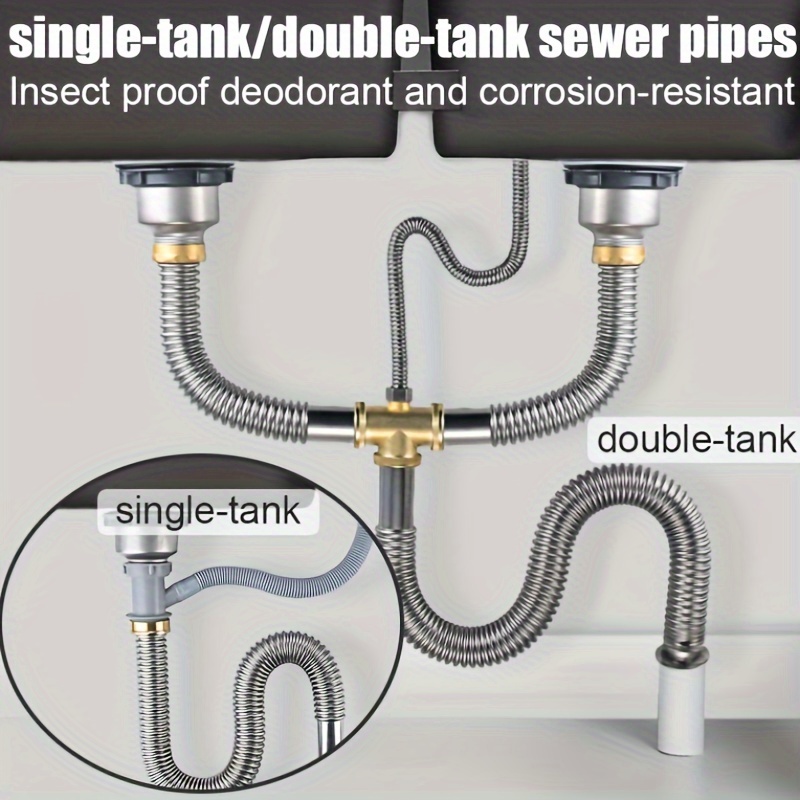 

1pc Stainless Steel Corrugated Hose For Washbasin - Odor-resistant Drain Set With Overflow Pipe,