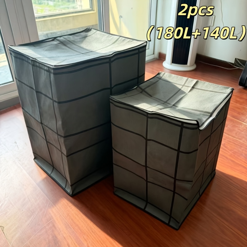 TEMU 2pcs (180l And 140l) Stackable Large Capacity Black Wardrobe Storage Baskets, Space- Duvet Storage Boxes With Thickened Moving Bags, Home