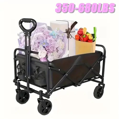 folding trolley heavy duty portable outdoor with 360 all terrain wheels side pockets and large capacity ideal for lawn gardening beach sports camping fishing and barbecue