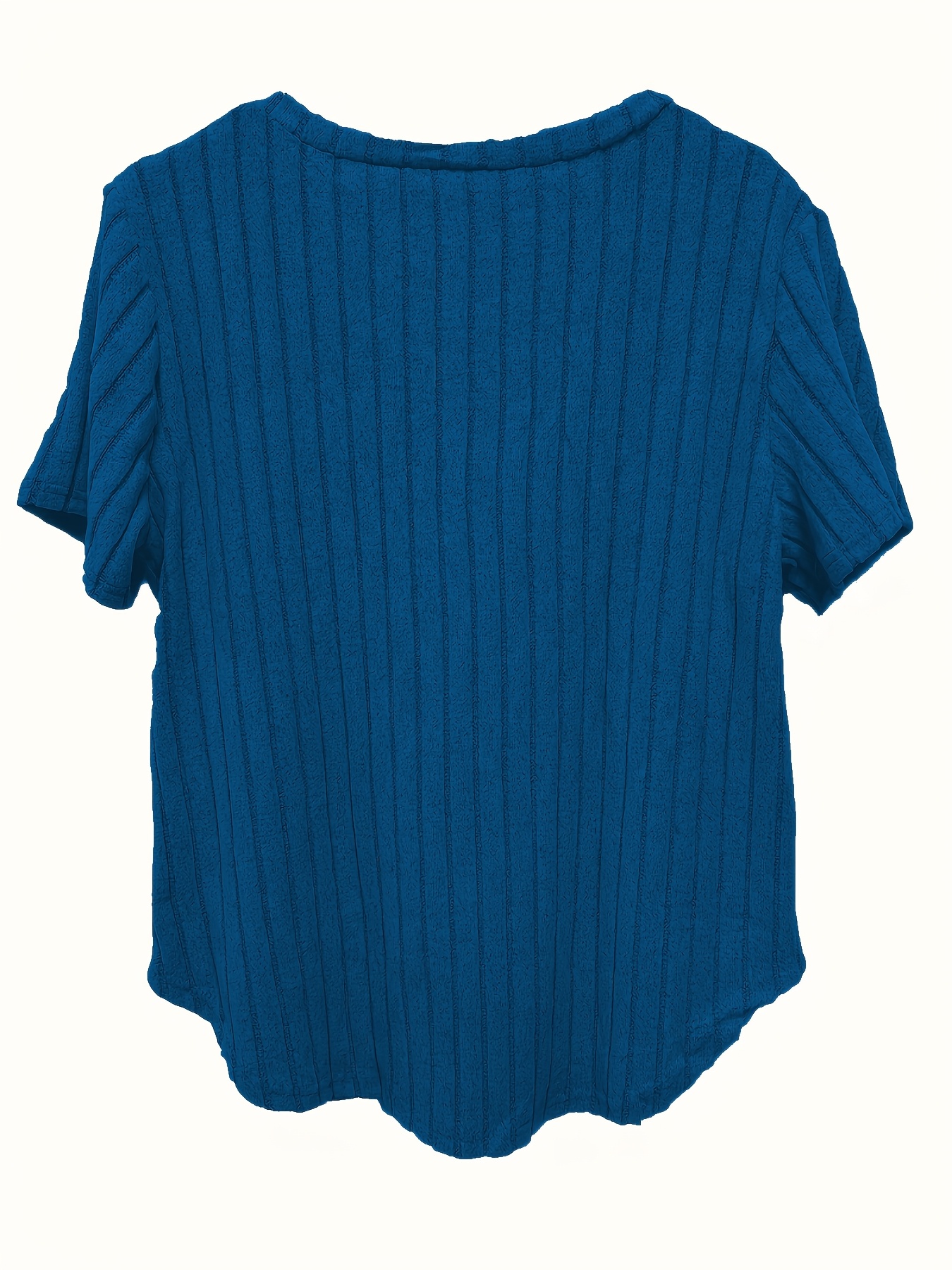 Plus Size V-Neck Casual Elegant Women's Top - Stretchy Fabric, Machine Washable, All-Season Versatile Blouse for Everyday & Formal Wear, Ribbed Texture, Medium Elasticity