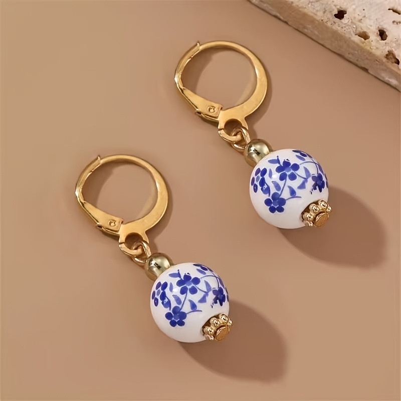 TEMU 1 di Orecchini a Forma di Cuore con Perline in Ceramica Stile Cinese Retr簷, Gioielli Eleganti Adatti a