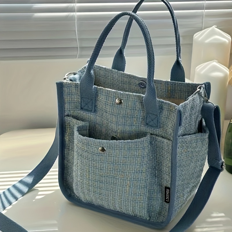 Minimalist Plaid Pattern Small Square Handbag Lightweight - Temu Canada