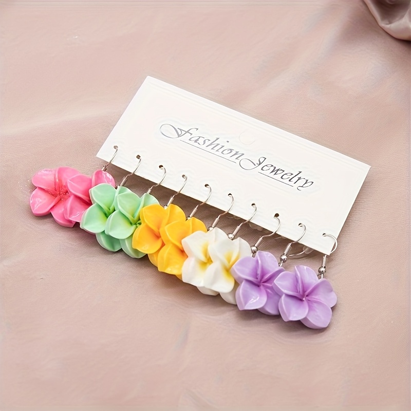 Image of 10pcs Set Of Casual And Cute Flower Resin Earrings For, Stainless Steel Ear Hooks, Perfect Gift For Mother's Day , For Teenager