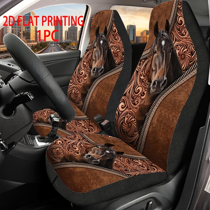 TEMU Impression plate 2D, 1pc Housse de siège unique universelle pour voiture, Texture marron avec motif de tête sculpté et décoration de fermeture